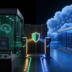 Illustration comparant une infrastructure IA locale et une infrastructure IA cloud avec controle de securite