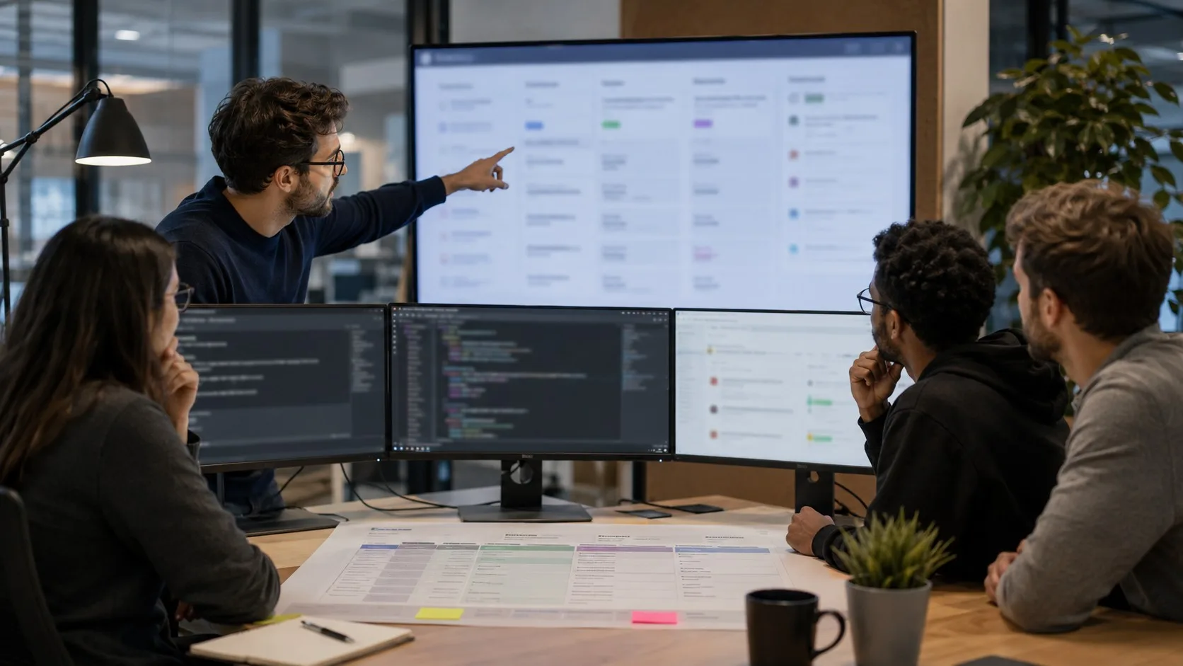 Équipe technique comparant des workflows IA pour maintenir un projet WordPress