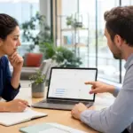 Une responsable produit et un ingénieur comparent les coûts et les résultats utiles d'un agent IA