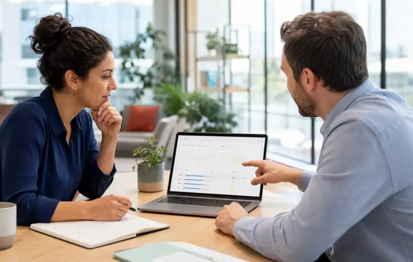 Une responsable produit et un ingénieur comparent les coûts et les résultats utiles d'un agent IA