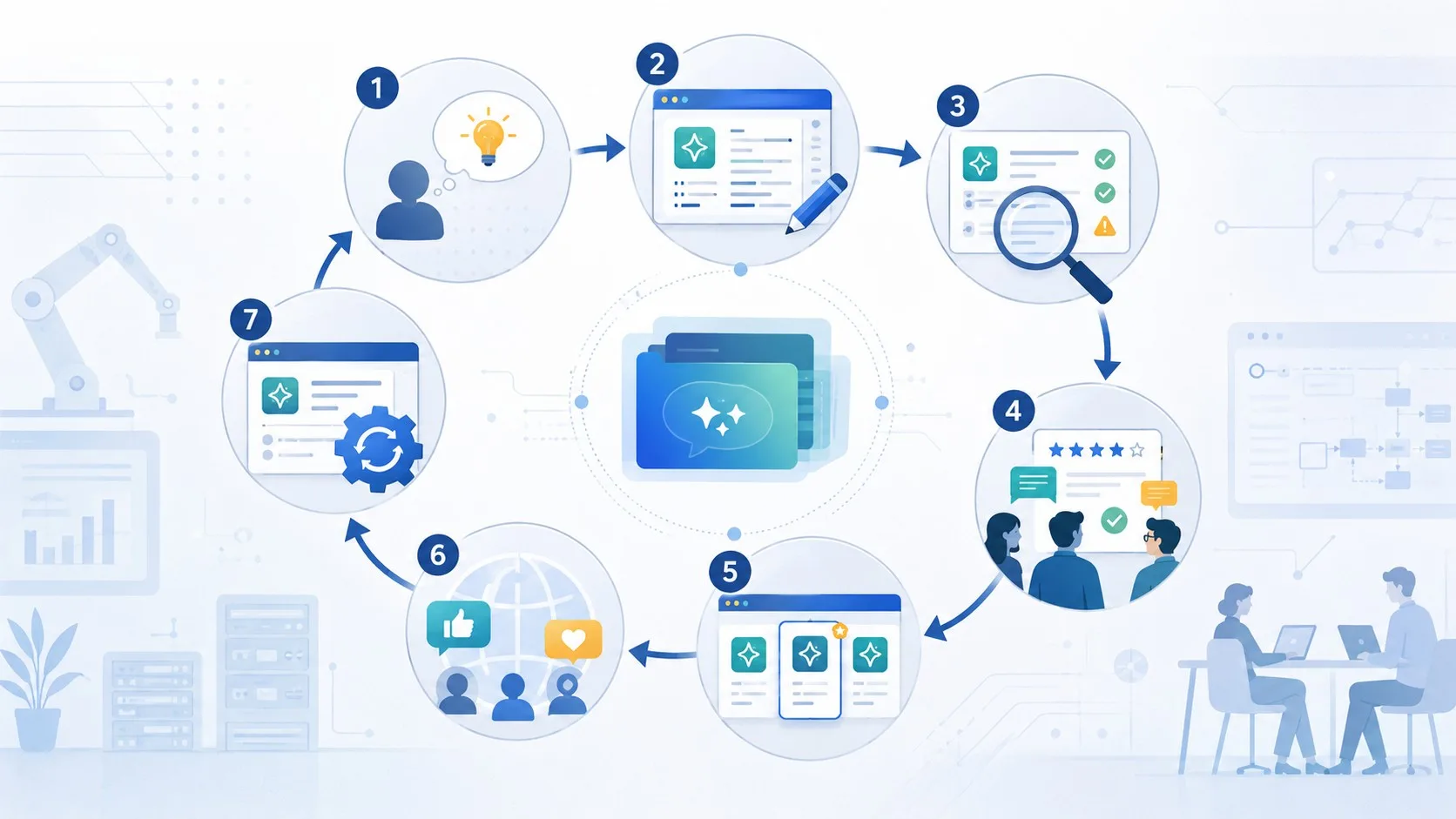 Cycle de maintenance d’un prompt d’équipe IA dans un workflow développeur.