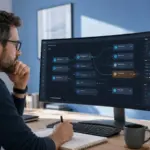 Un ingénieur analyse les traces et une anomalie d'un agent IA sur un écran d'observabilité